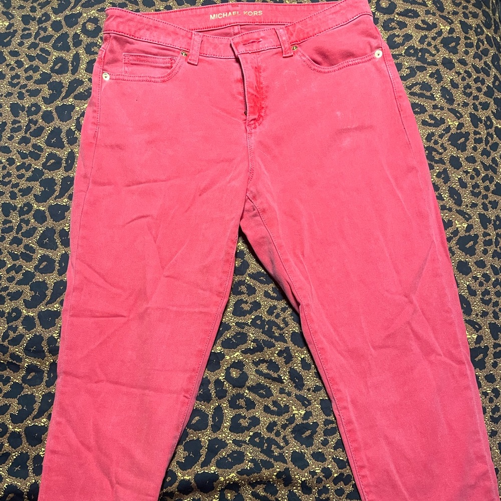 Light red, cropped jeans. Never worn